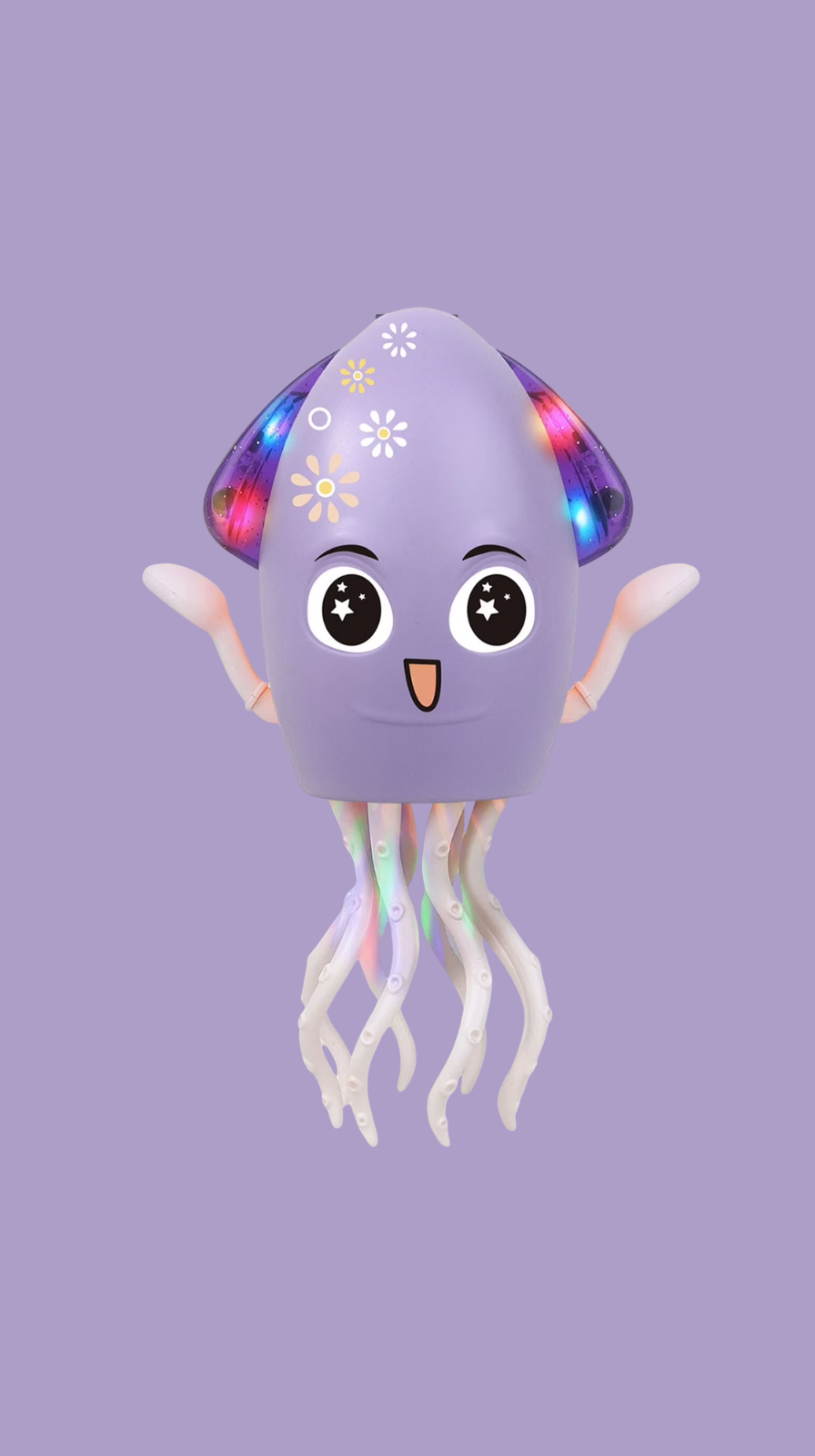 Toy jellyfish with LED lights on a purple background
