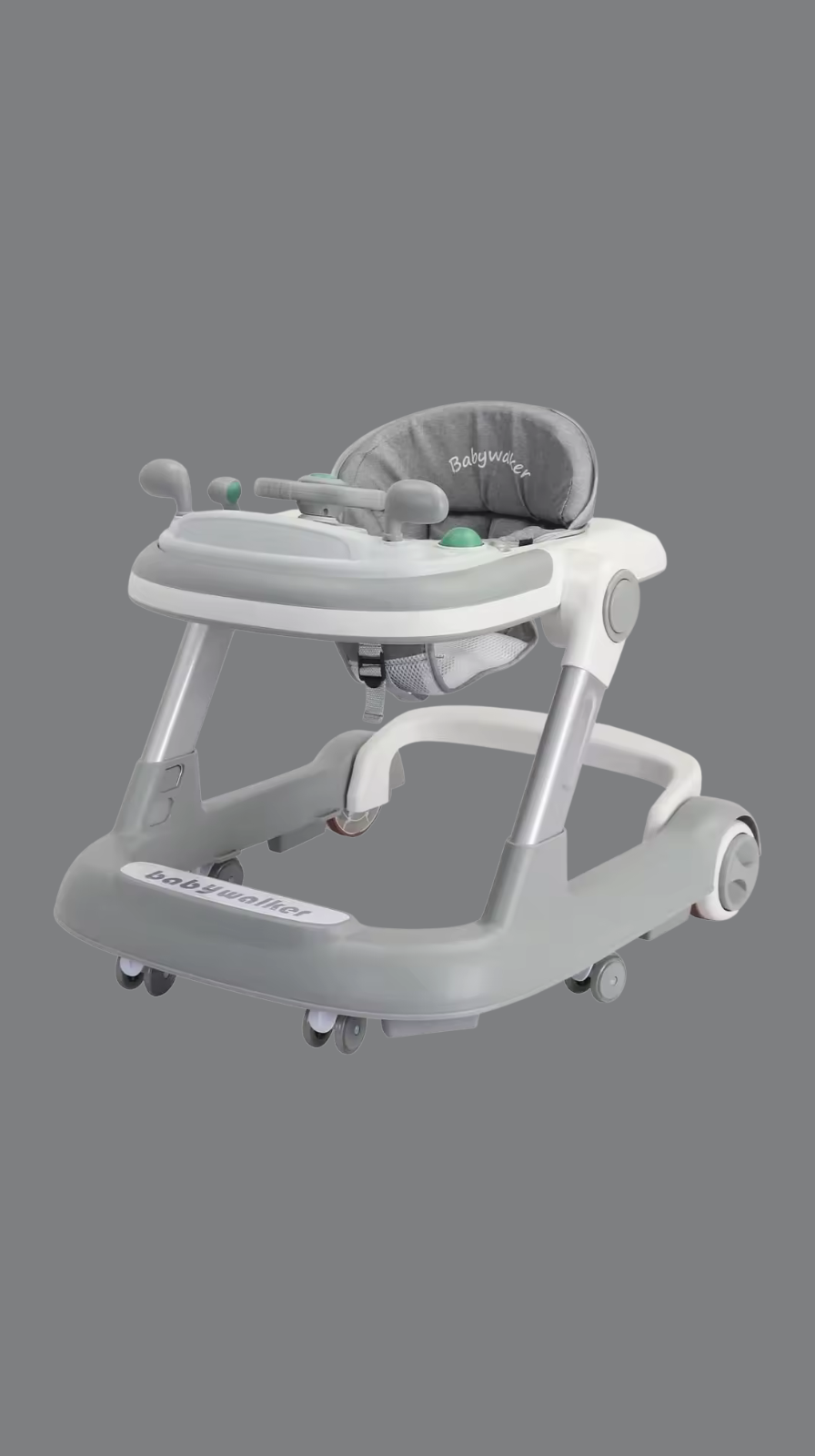Baby walker with seat on a gray background