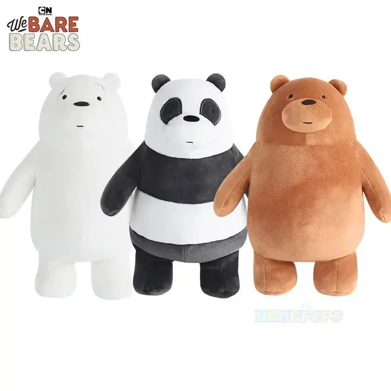 Three plush toys from 'We Bare Bears' on a white background