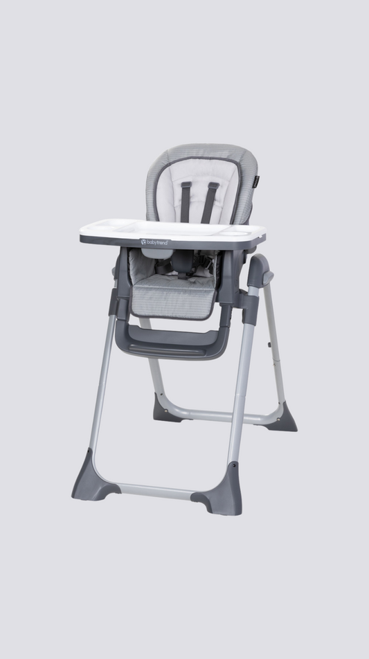Gray baby high chair on a light gray background