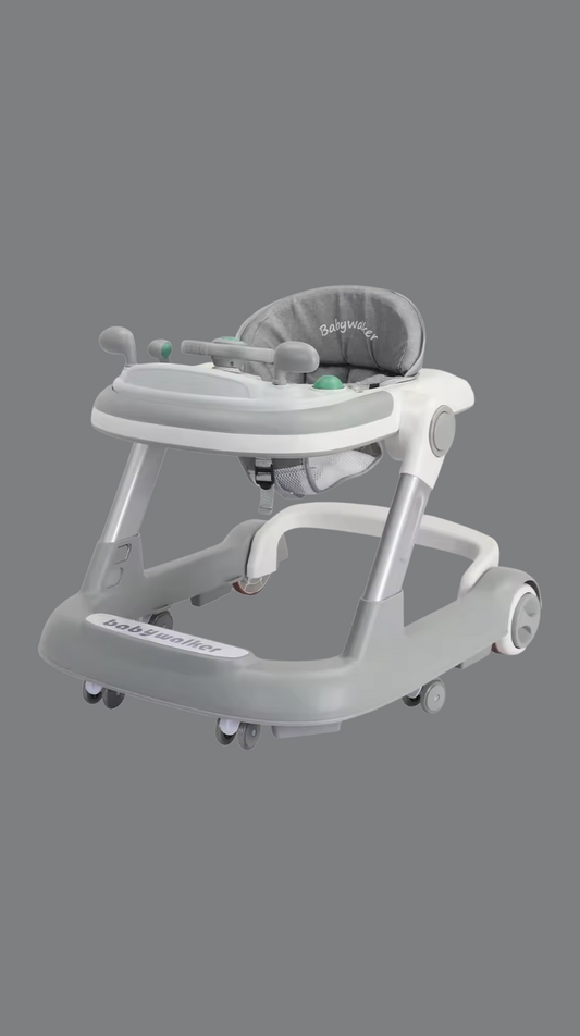 Baby walker with seat on a gray background