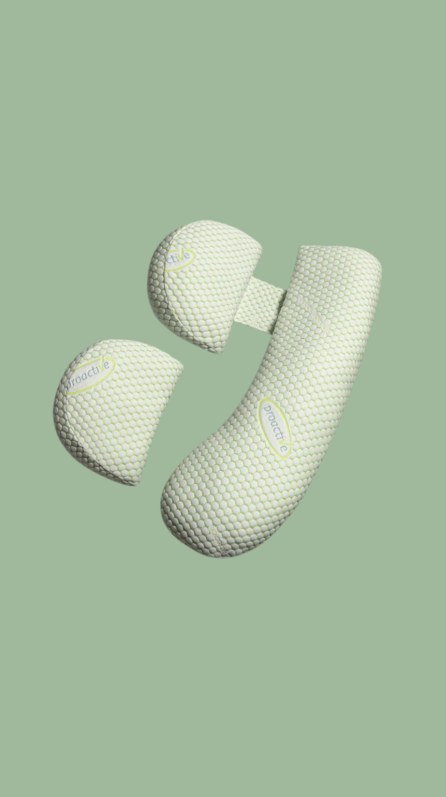 Pair of green textured knee pads on a light green background