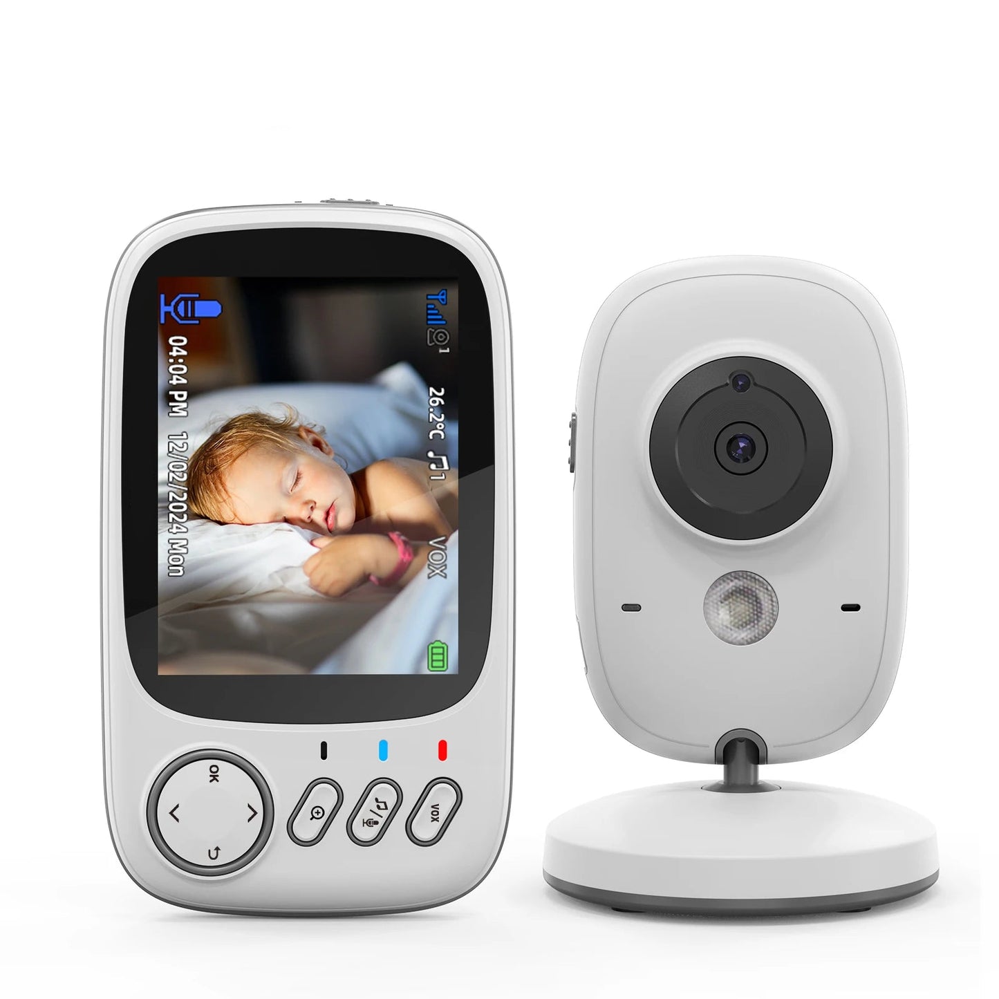 TakTark baby monitor with display and camera on a white background
