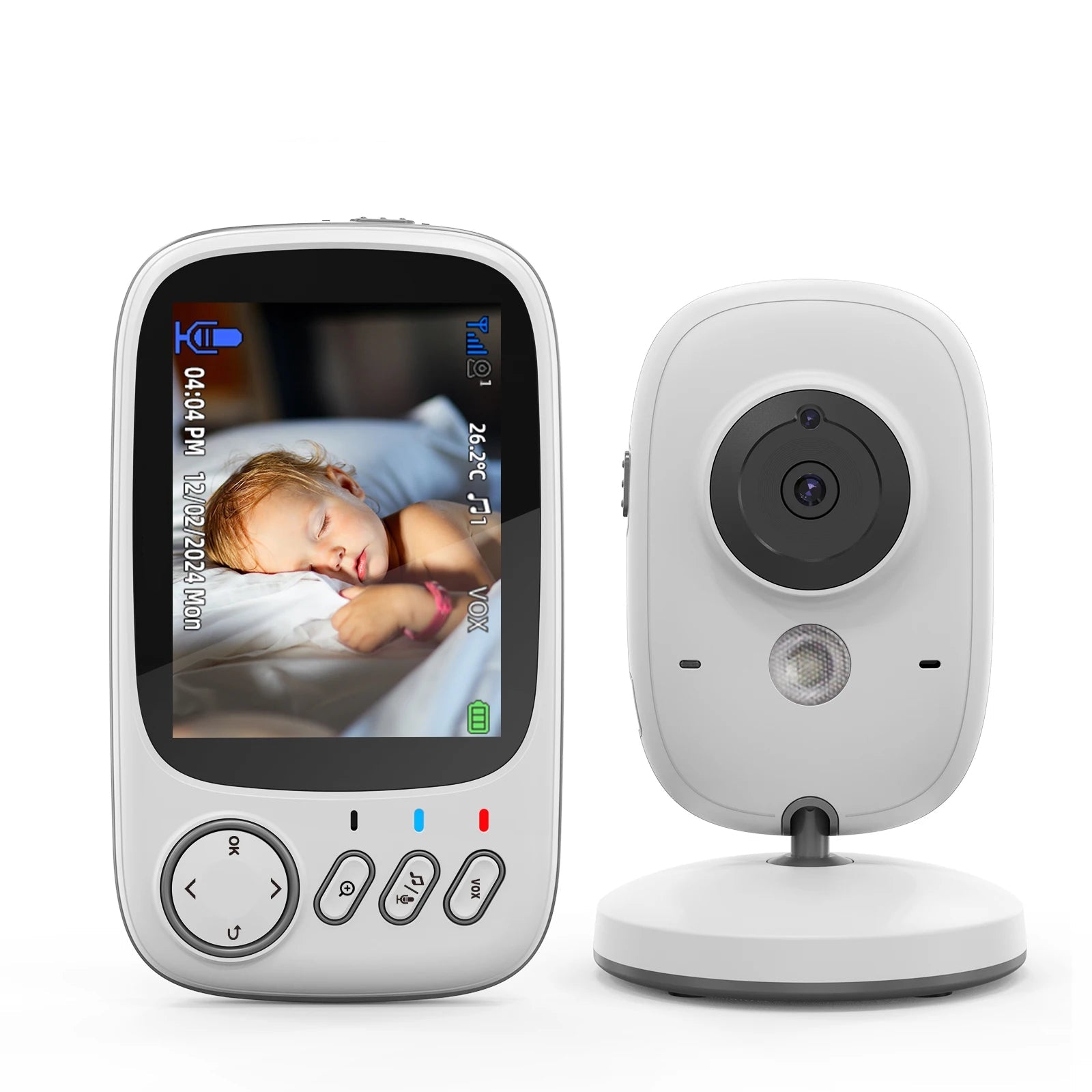 TakTark baby monitor with display and camera on a white background