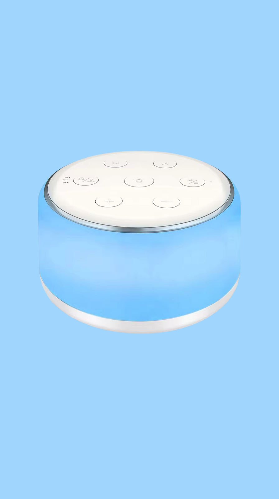 Round device with buttons on a blue background