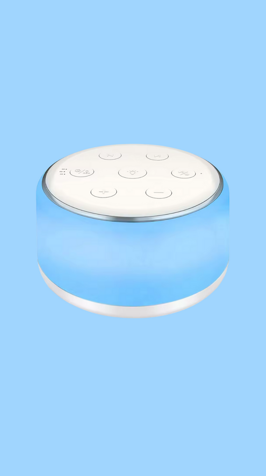 Round device with buttons on a blue background
